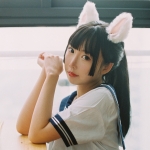 可爱人气Coser面饼仙儿水手服主题高叉连体衣配白丝裤袜秀完美身材诱惑写真35P